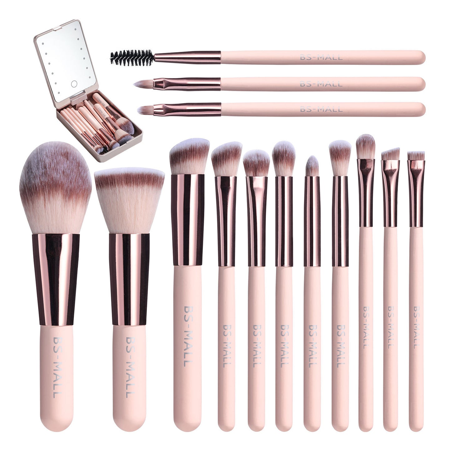 LED mirror makeup brush set-sponges