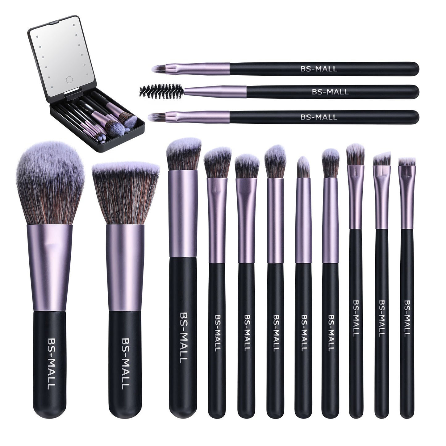 LED mirror makeup brush set-sponges