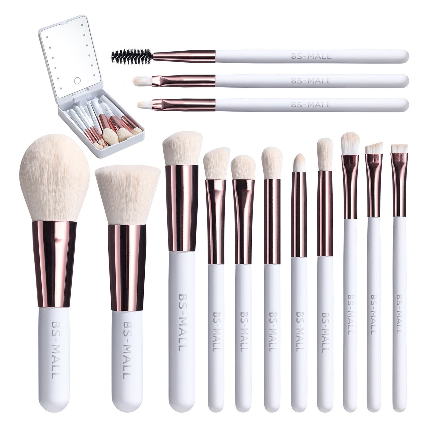 LED mirror makeup brush set-sponges