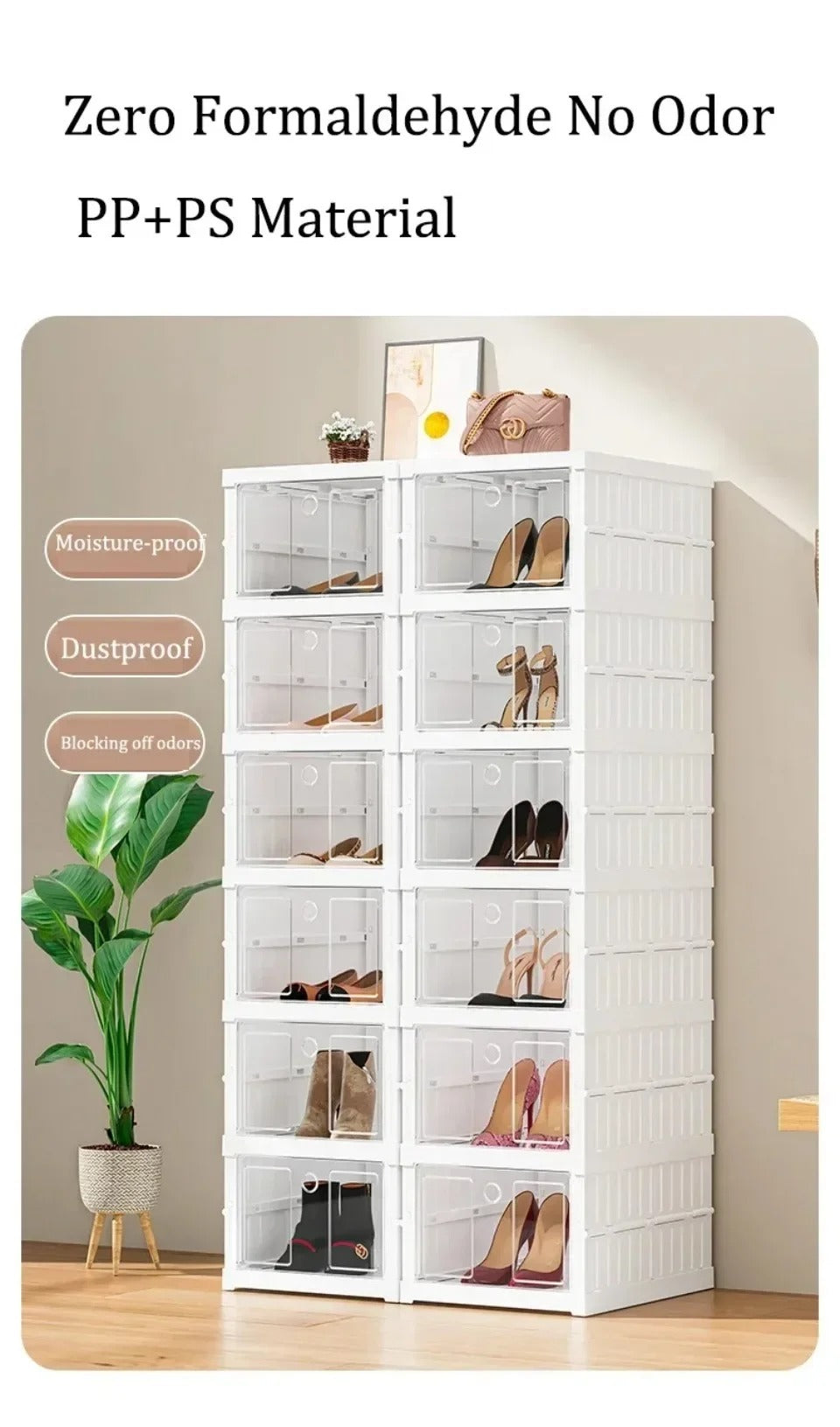 Shoe Rack with Magnetic Door Foldable Multi-Layer Shoe Rack