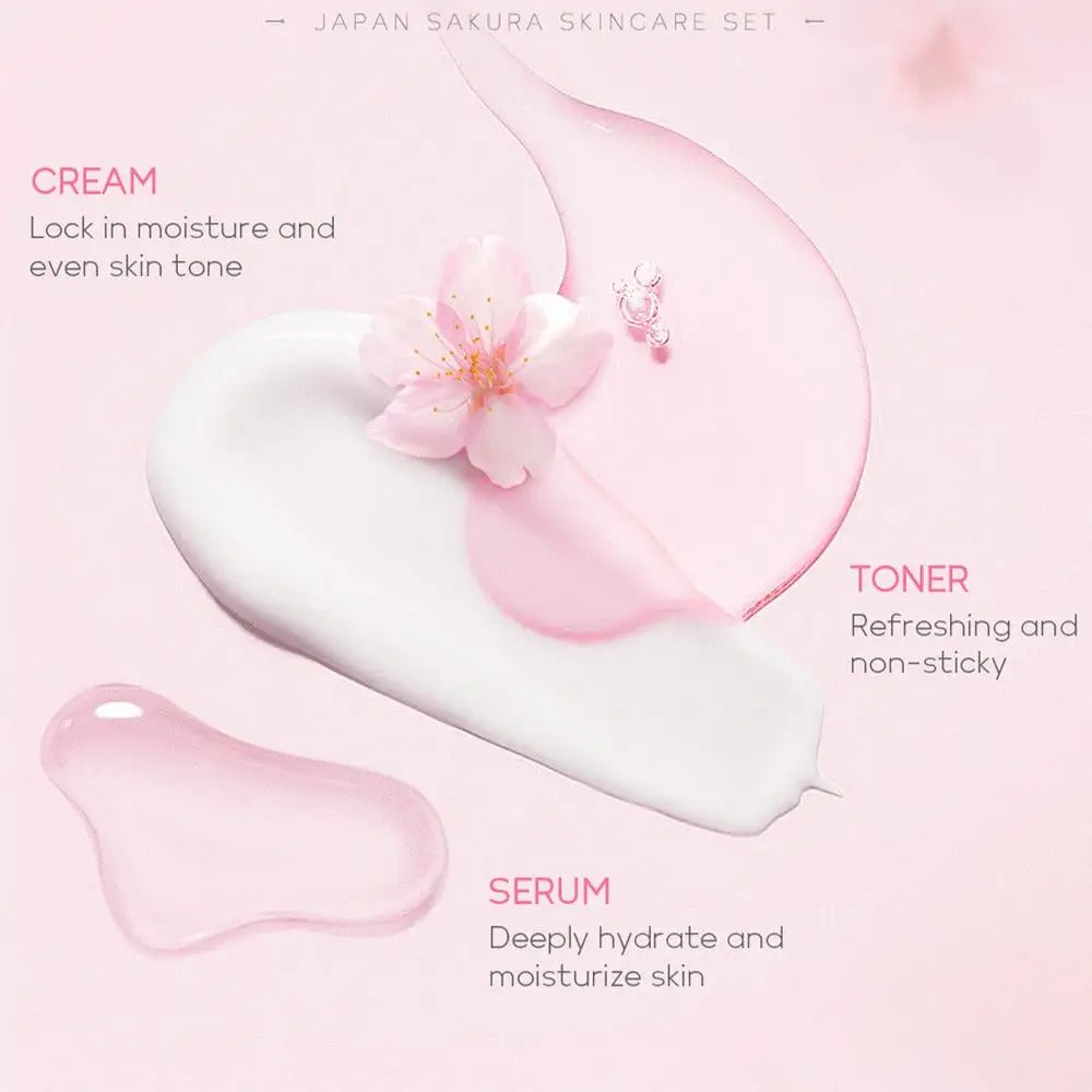 Sakura Skincare Set: Facial Cleaner, Serum, Anti-Acne Gel, Moisturizer & Eye Cream