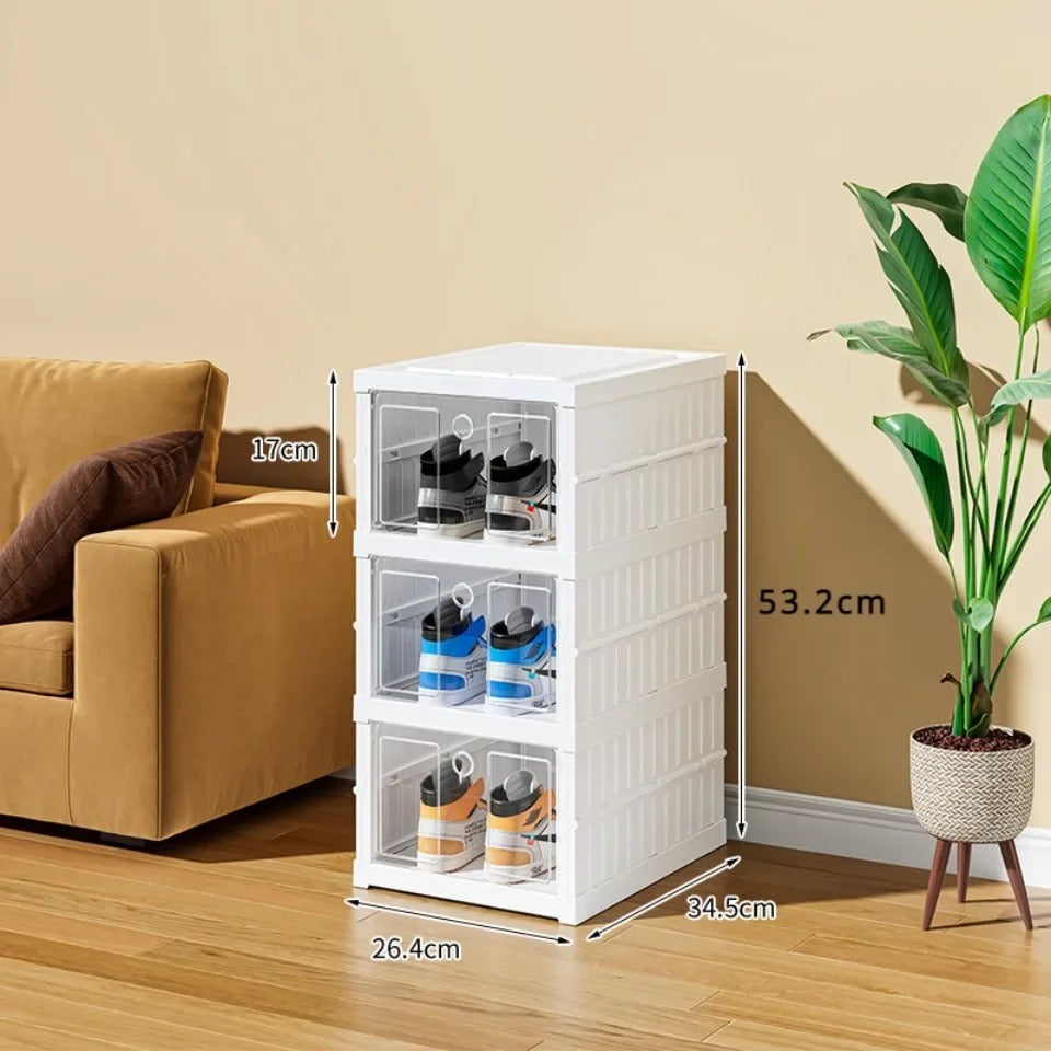 Shoe Rack with Magnetic Door Foldable Multi-Layer Shoe Rack