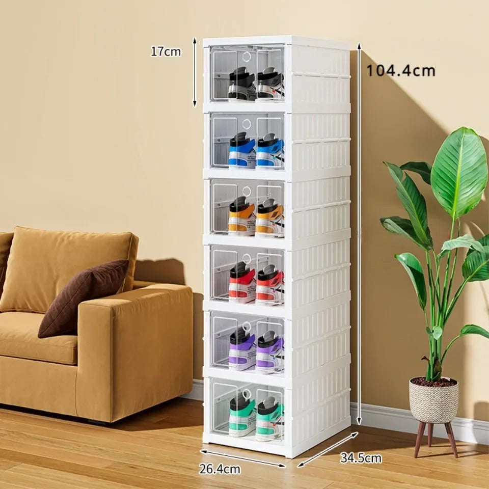 Shoe Rack with Magnetic Door Foldable Multi-Layer Shoe Rack