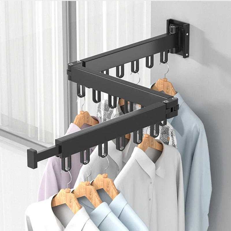 Wall-Mounted Folding Clothes Hanger with Retractable Drying Rack