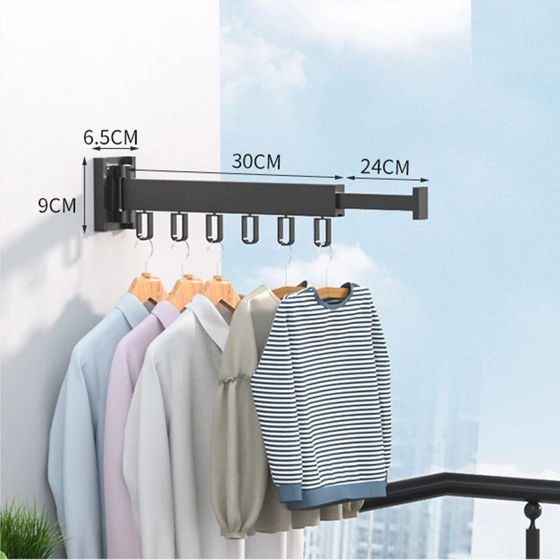 Wall-Mounted Folding Clothes Hanger with Retractable Drying Rack