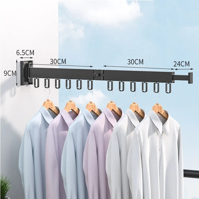 Wall-Mounted Folding Clothes Hanger with Retractable Drying Rack