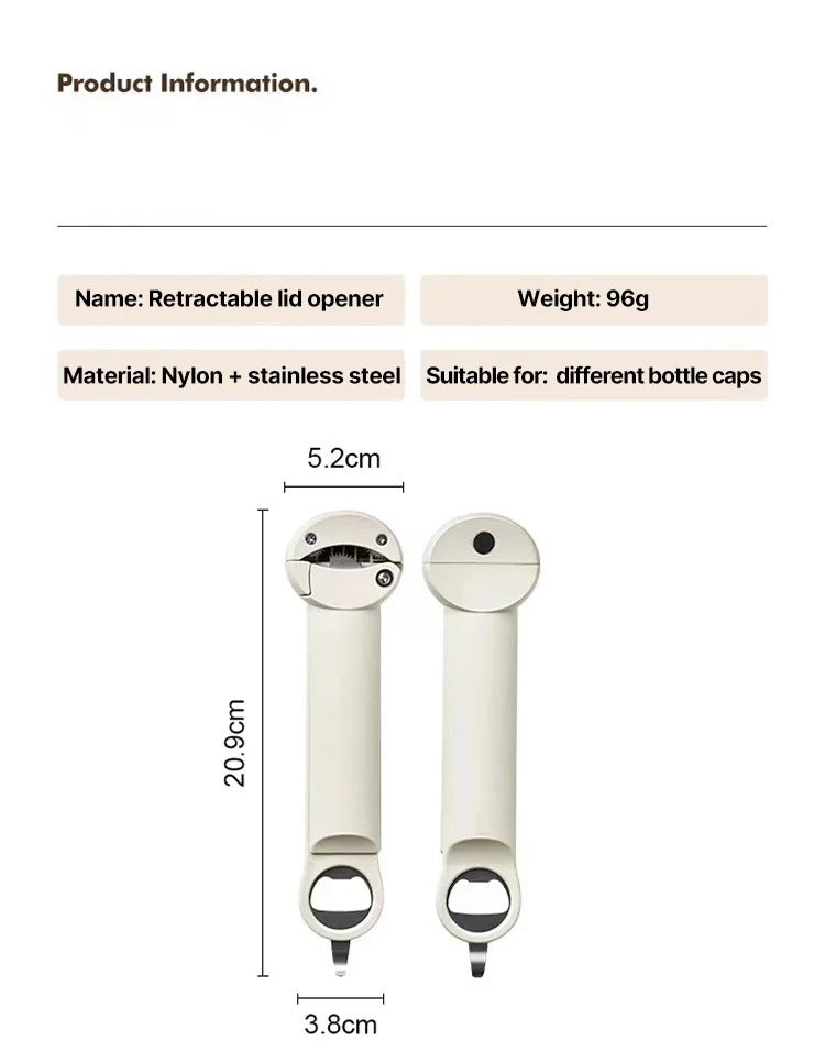 Stainless Steel Adjustable Cap Screwer Multifunctional Retractable Bottle Opener