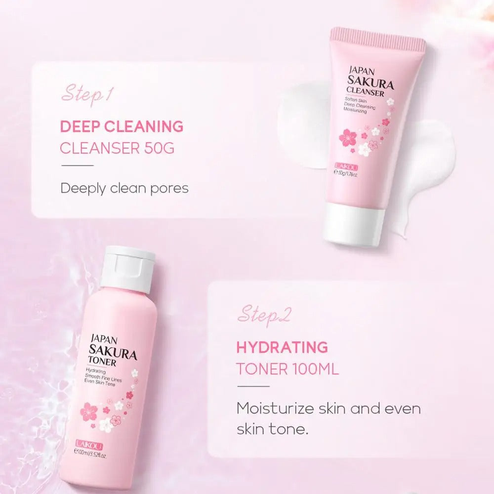 Sakura Skincare Set: Facial Cleaner, Serum, Anti-Acne Gel, Moisturizer & Eye Cream