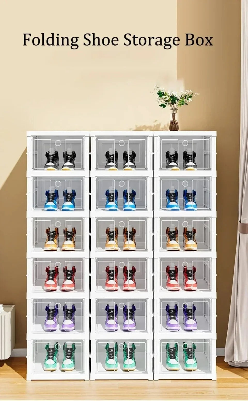 Shoe Rack with Magnetic Door Foldable Multi-Layer Shoe Rack