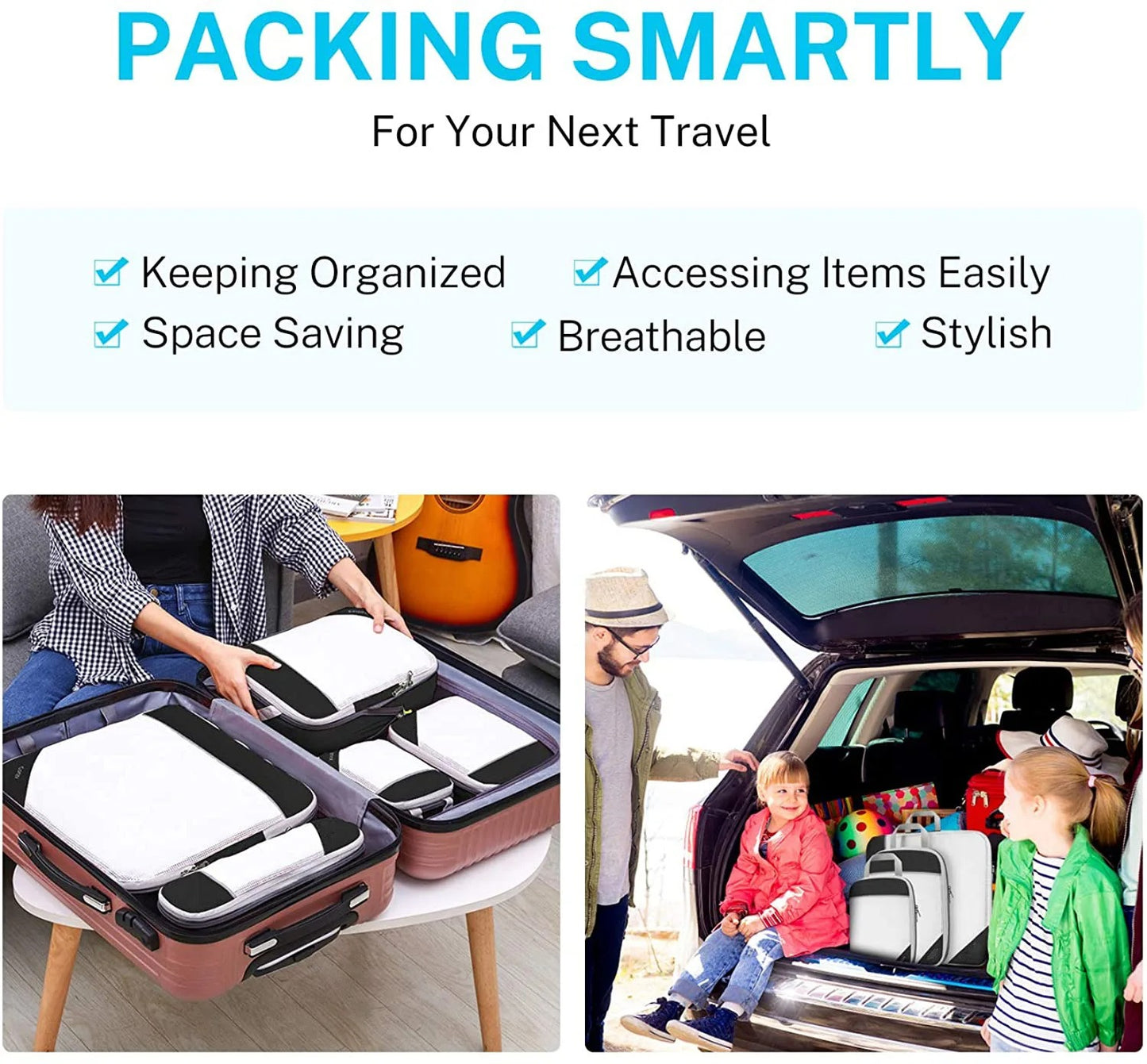 Compressed Packing Cubes Travel Storage Set 6PCS  Travel Compression Organizer Set