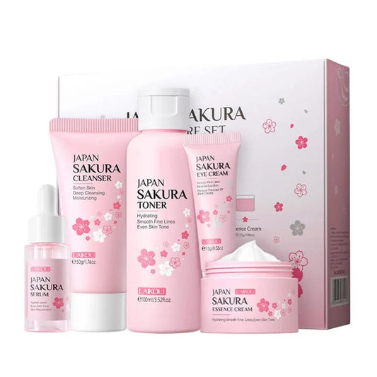 Sakura Skincare Set: Facial Cleaner, Serum, Anti-Acne Gel, Moisturizer & Eye Cream