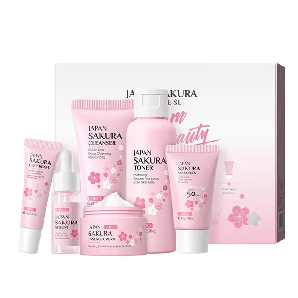 Sakura Skincare Set: Facial Cleaner, Serum, Anti-Acne Gel, Moisturizer & Eye Cream