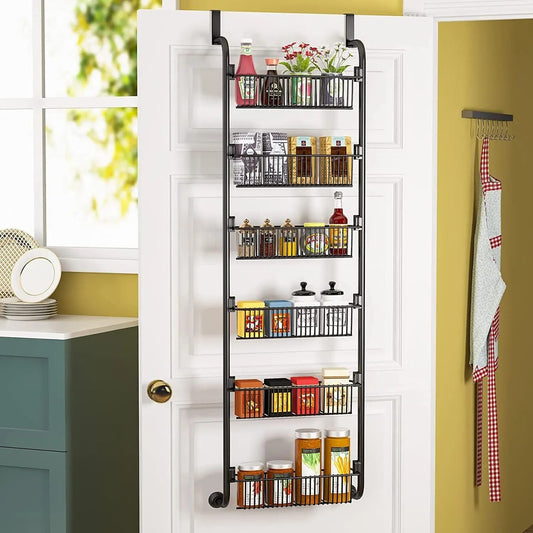 Over The Door Pantry Organizer with 6 Baskets - Hanging Storage Rack