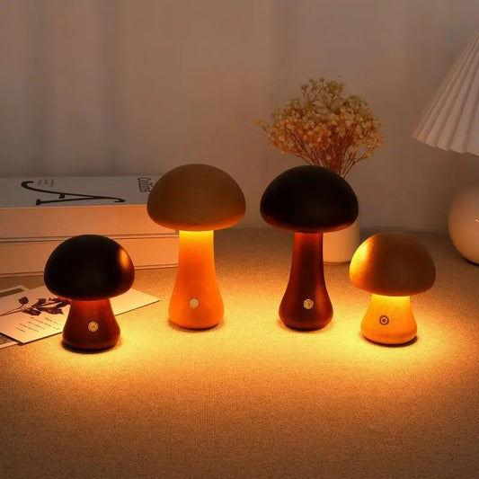 INS Wooden Cute Mushroom LED Night Light Mini Table Lamp Mushroom