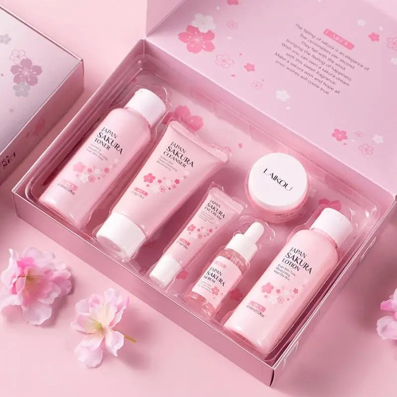 Sakura Skincare Set: Facial Cleaner, Serum, Anti-Acne Gel, Moisturizer & Eye Cream