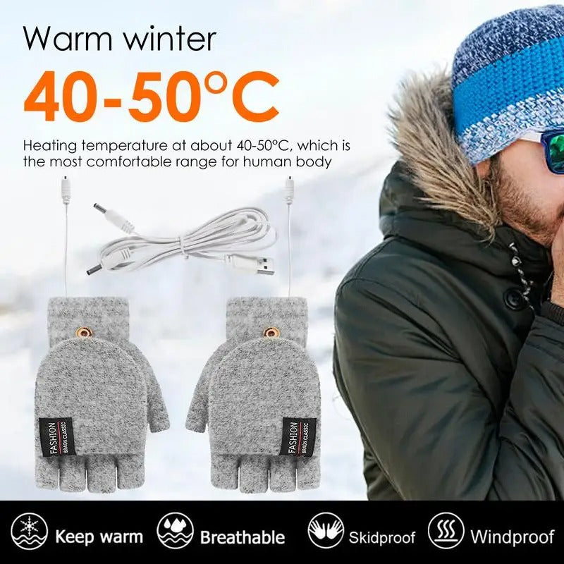 Winter Half-finger Double-sided USB Heating Gloves