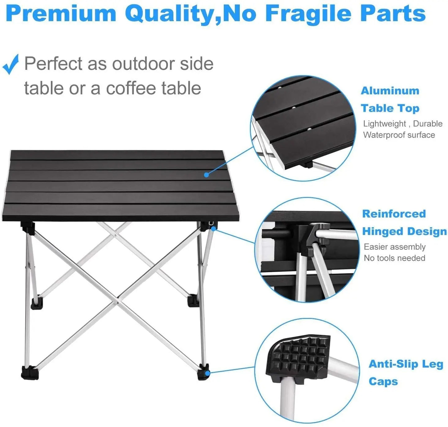 Portable Camping Table Folding Side Table Aluminum Top for Camping Hiking Picnic