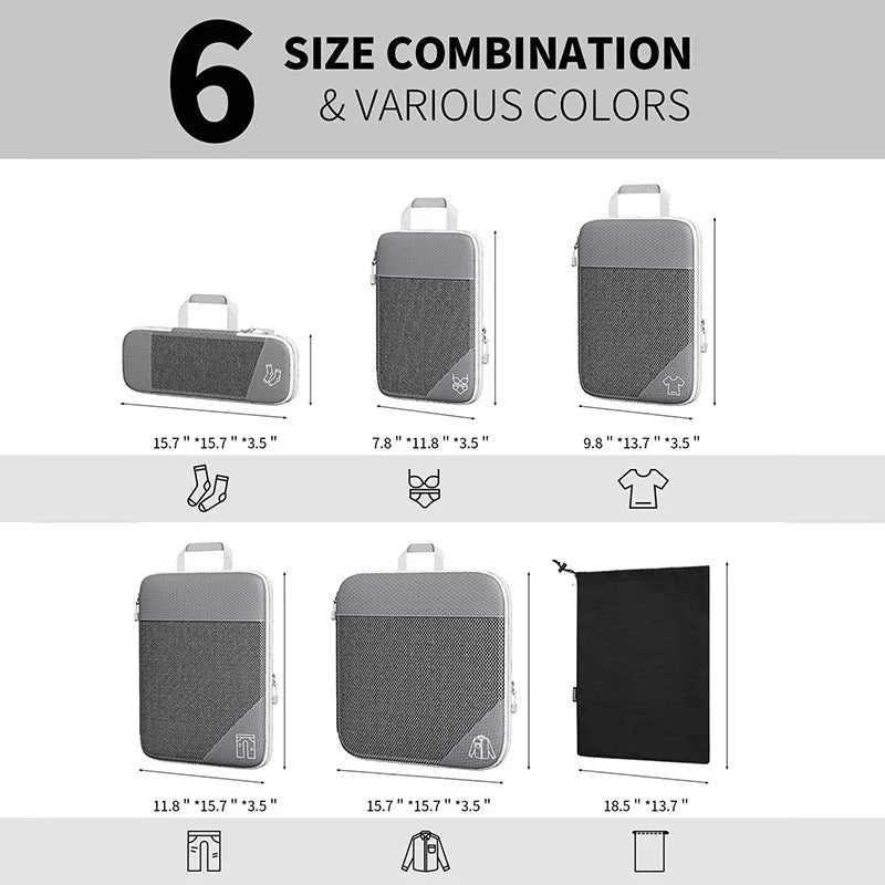 Compressed Packing Cubes Travel Storage Set 6PCS  Travel Compression Organizer Set