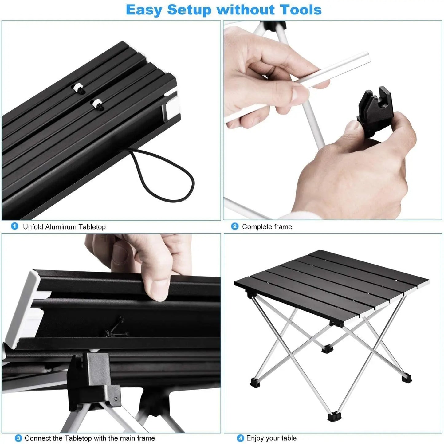 Portable Camping Table Folding Side Table Aluminum Top for Camping Hiking Picnic