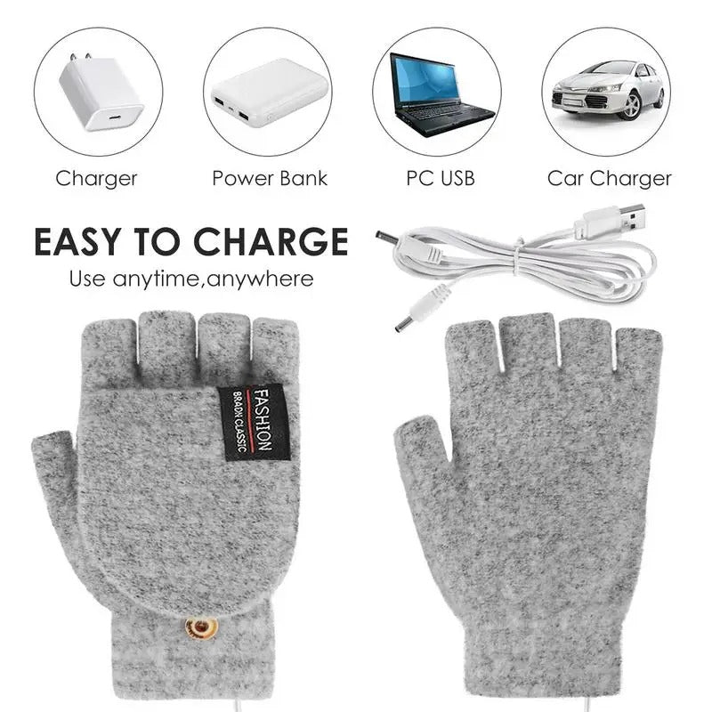 Winter Half-finger Double-sided USB Heating Gloves