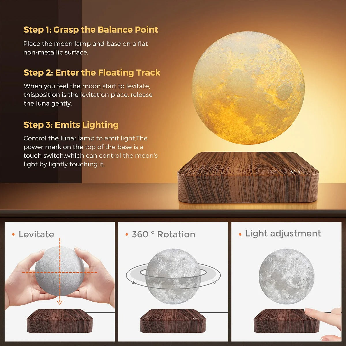 Levitating Moon Magnetic Floating Night Light