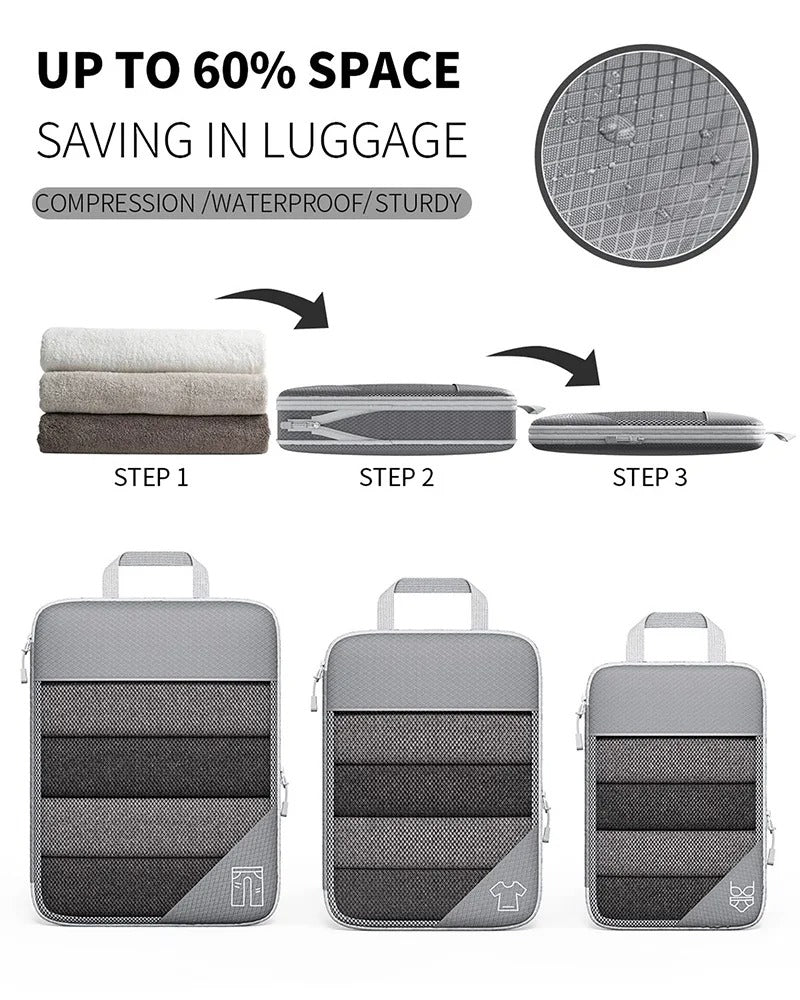 Compressed Packing Cubes Travel Storage Set 6PCS  Travel Compression Organizer Set