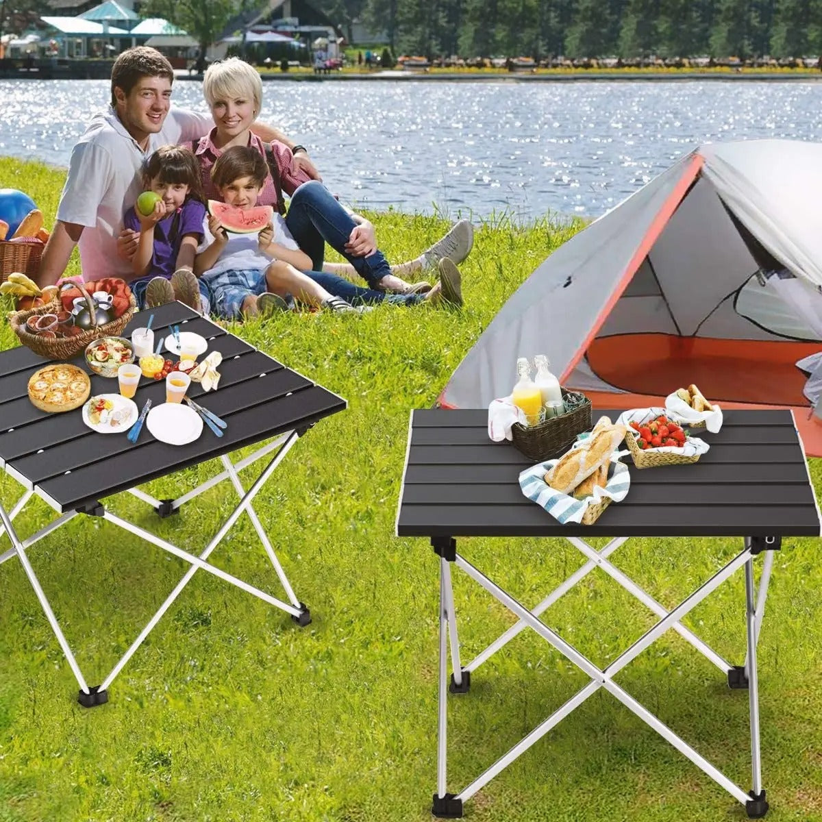 Portable Camping Table Folding Side Table Aluminum Top for Camping Hiking Picnic