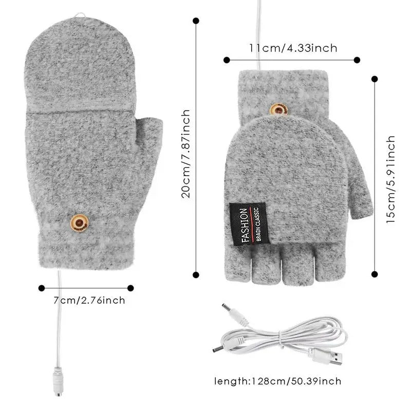 Winter Half-finger Double-sided USB Heating Gloves