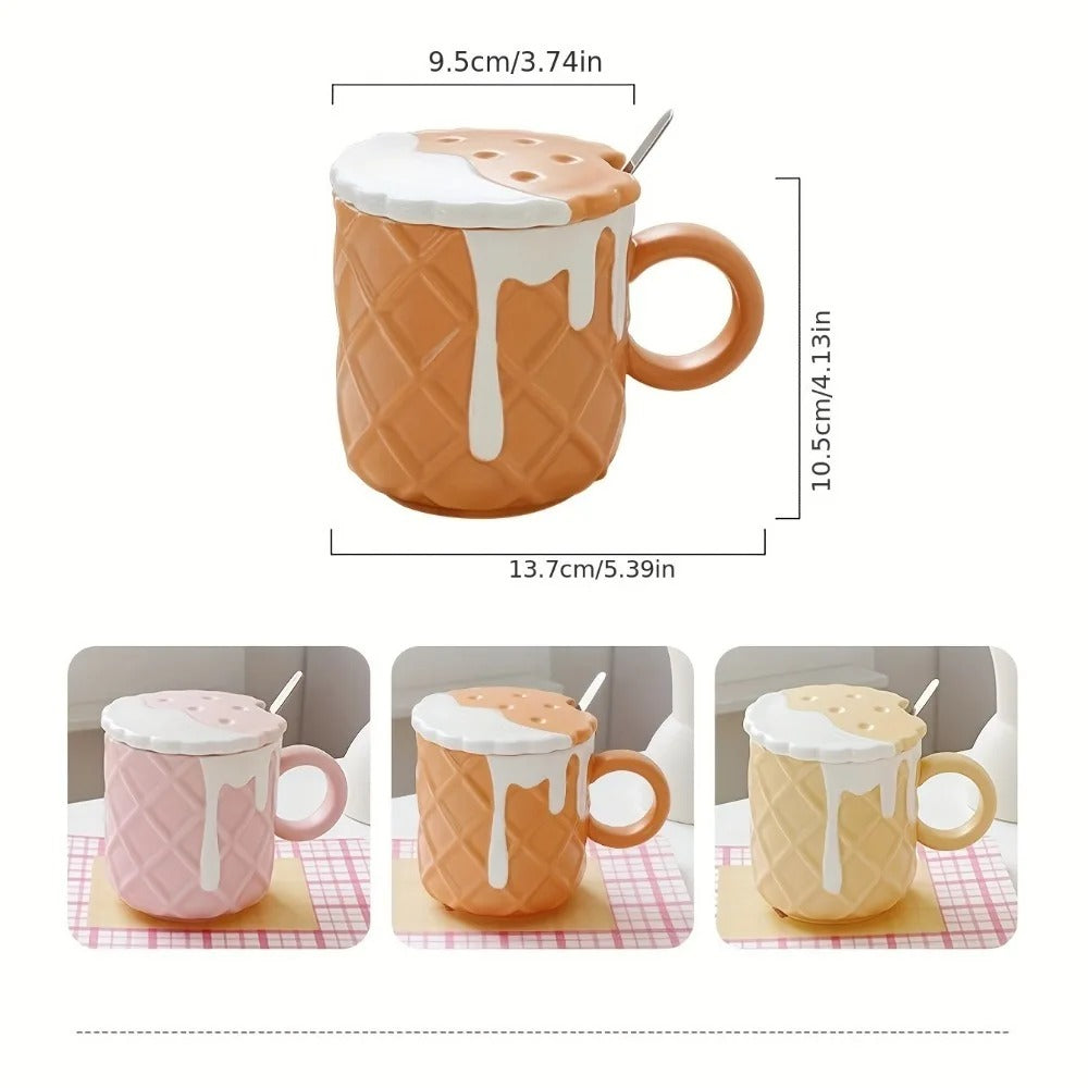 Ceramic Coffee Mug with a lid and spoon 420ml