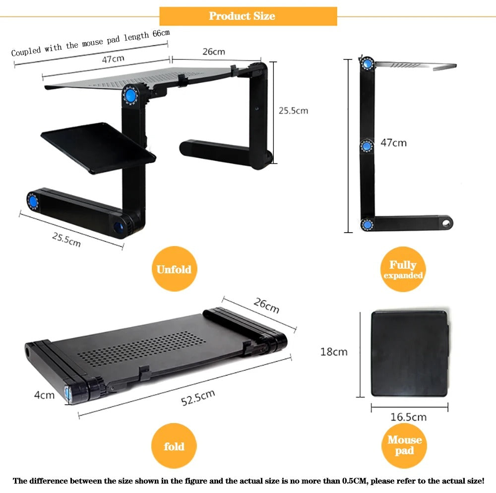 Adjustable Aluminum Laptop Desk/Stand/Table Vented With Mouse Pad