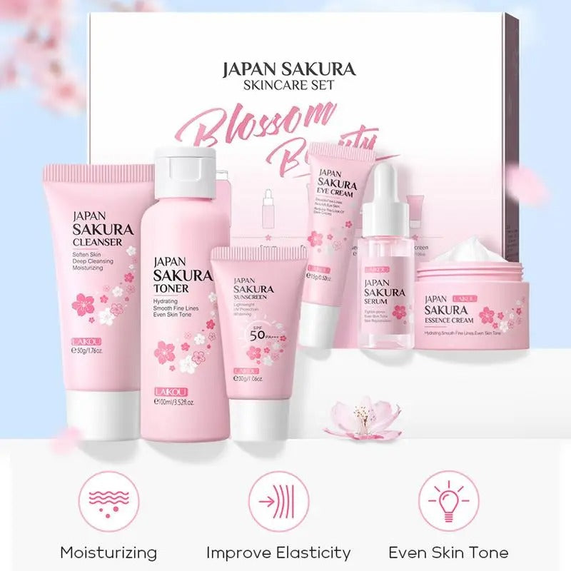 Sakura Skincare Set: Facial Cleaner, Serum, Anti-Acne Gel, Moisturizer & Eye Cream