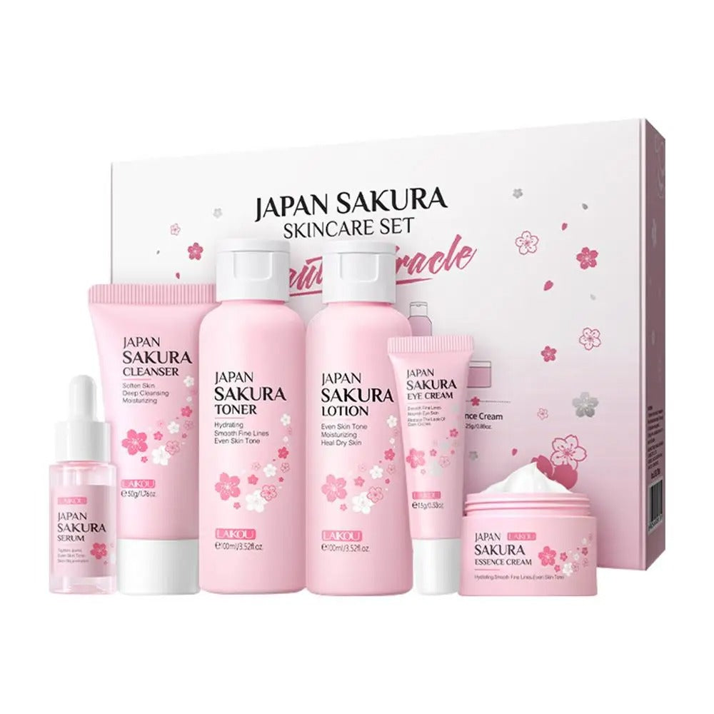 Sakura Skincare Set: Facial Cleaner, Serum, Anti-Acne Gel, Moisturizer & Eye Cream