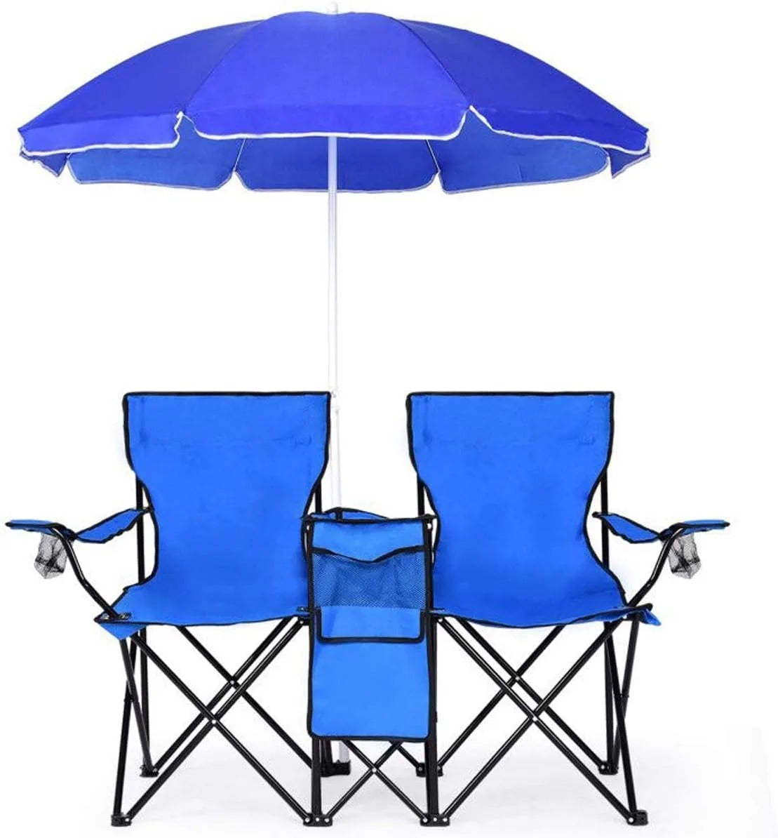 Portable Folding Picnic Double Chair W/Umbrella Table Cooler Beach Camping Chair